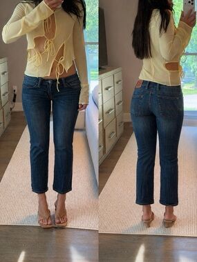 Vintage Lucky Brand Low Rise Dark Blue Cropped Straight Jeans